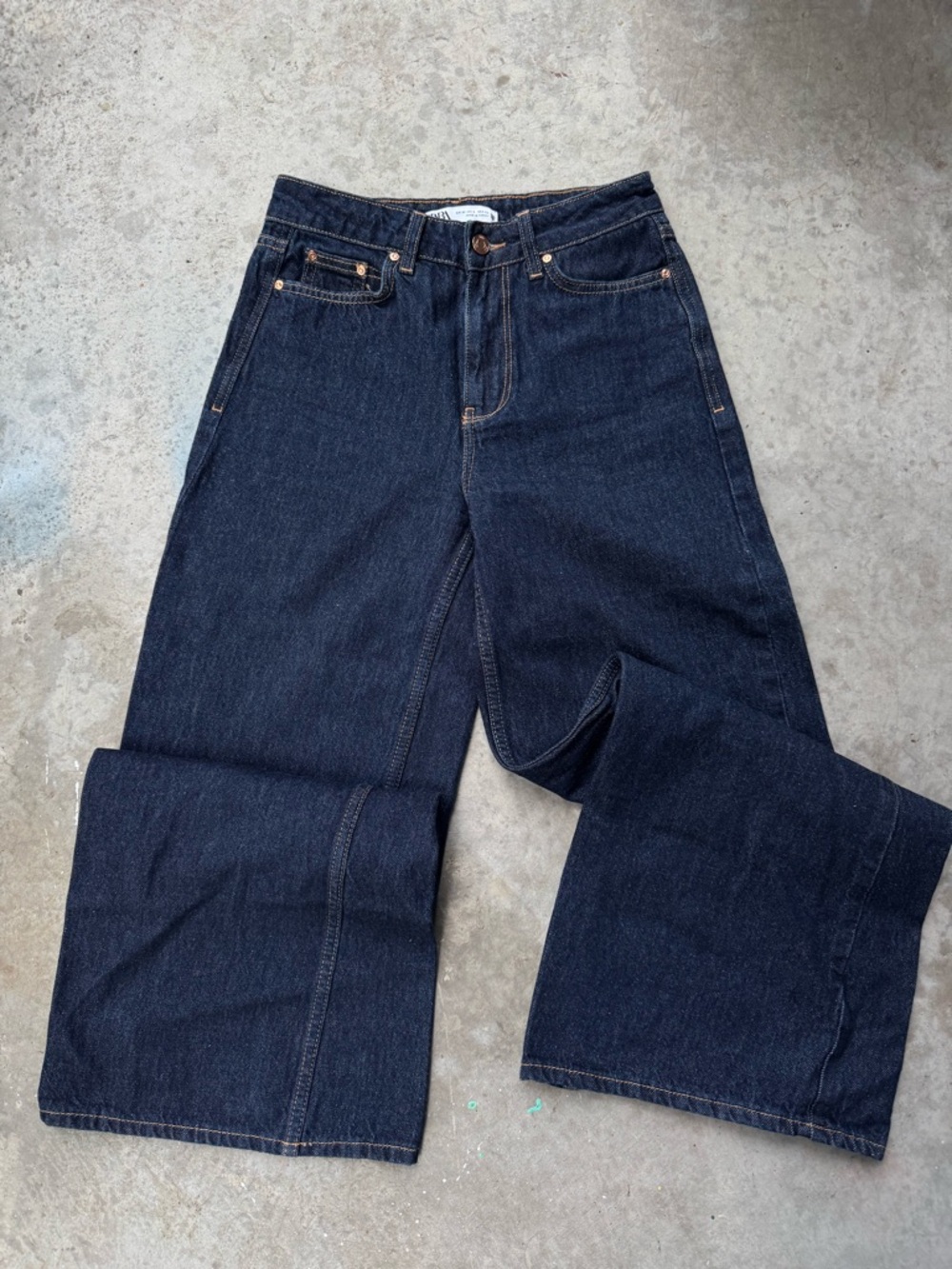Zara Dark Indigo Wide-Leg High-Rise Jeans